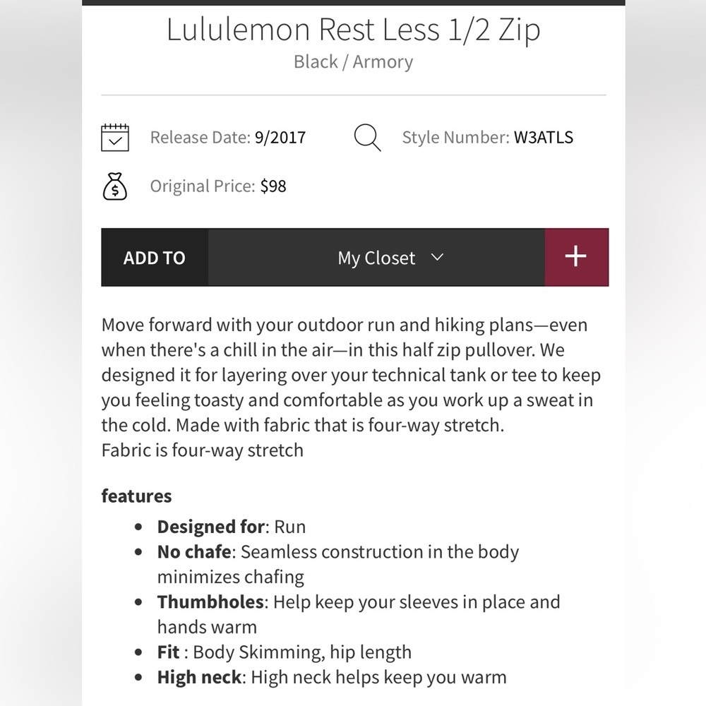Lululemon Athletica Rest Less 1/2 zip top sz4 in armory - Picture 12 of 12